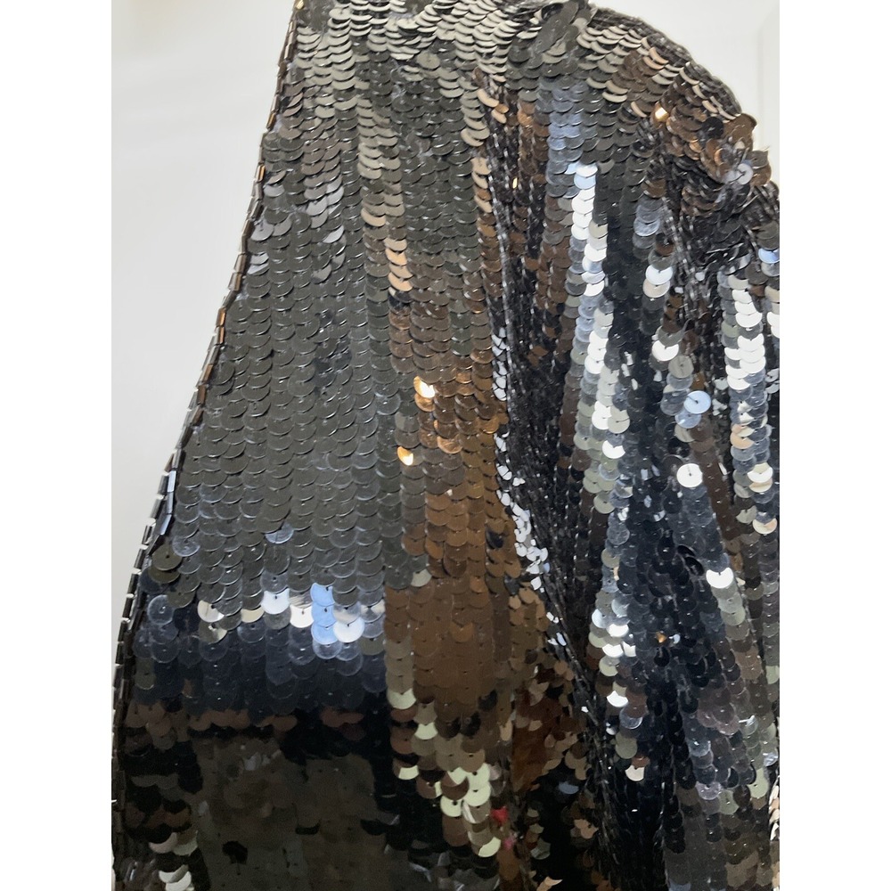 Vintage Black Sequin Blazer Jacket Single Button V-Neck Evening Party Shimmer - Picture 12 of 16